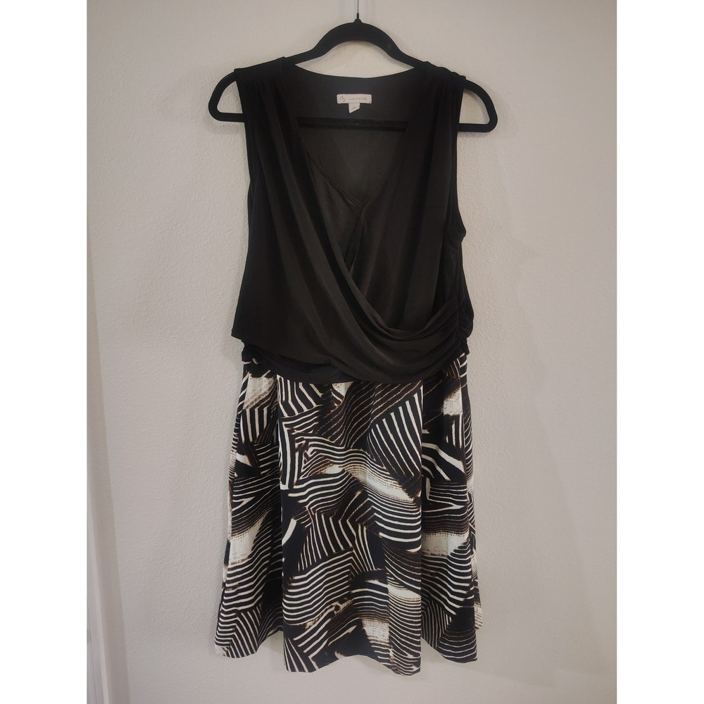 Studio 1940 Womens Black Abstract‎ Geometric Print Sleeveless Wrap Dress